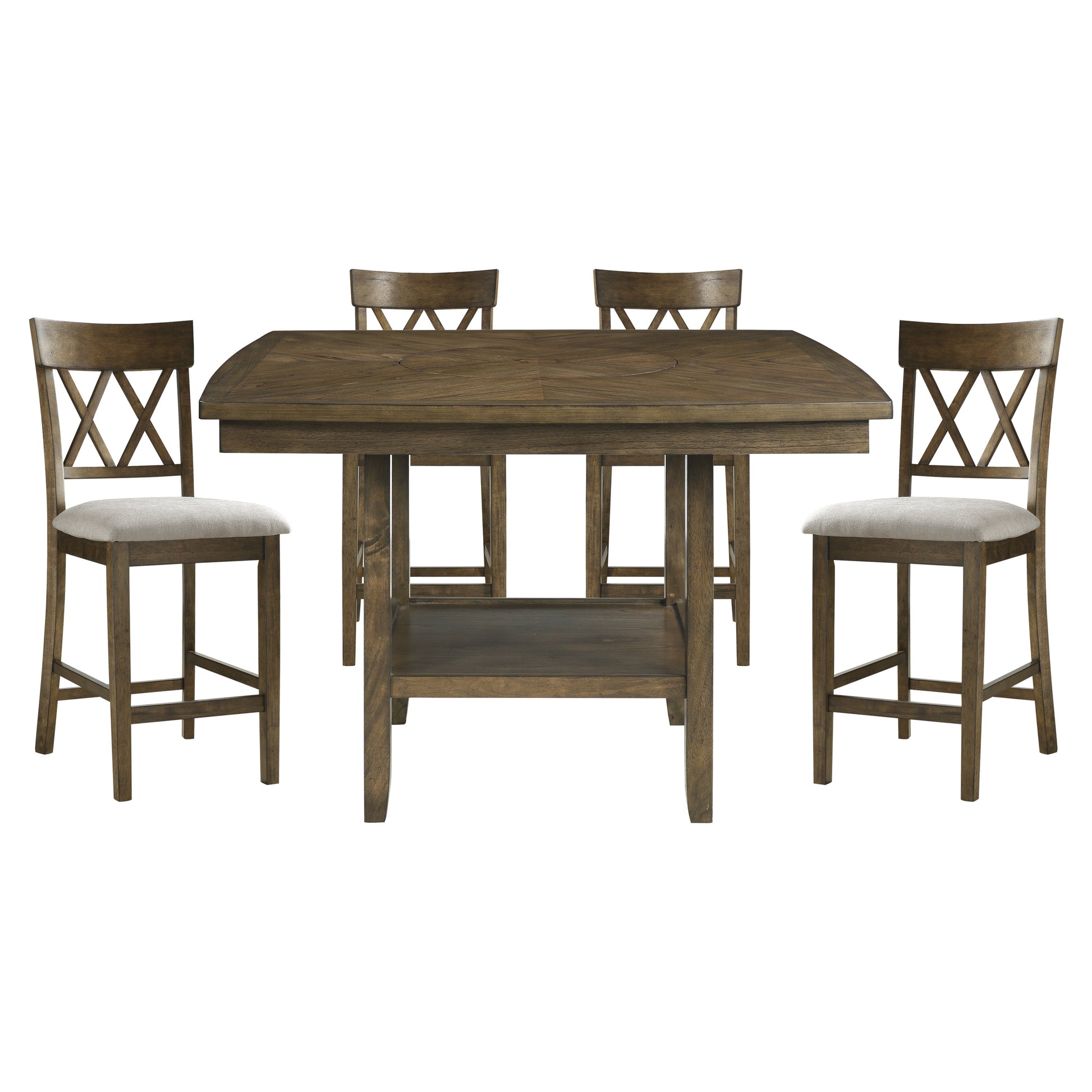 Light Oak Finish 1Pc Counter Height Table With Functional Lazy Susan And Display Shelf Wooden Dining Furniture Light Oak Dining Room Wood