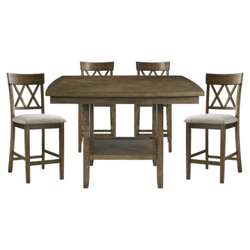 Contemporary 5Pc Dining Set Counter Height Table And 4 Counter Height Chairs Functional Lazy Susan Shelf Table Light Oak Finish Wooden Kitchen Dining Furniture Wood Wood Light Oak Seats 4 Wood Dining Room Square Dining Table With Chair Wood