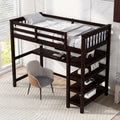 Twin Size Loft Bed With Storage Shelves And Under Bed Desk, Espresso Old Sku:Sm000245Aap 1 Espresso Pine