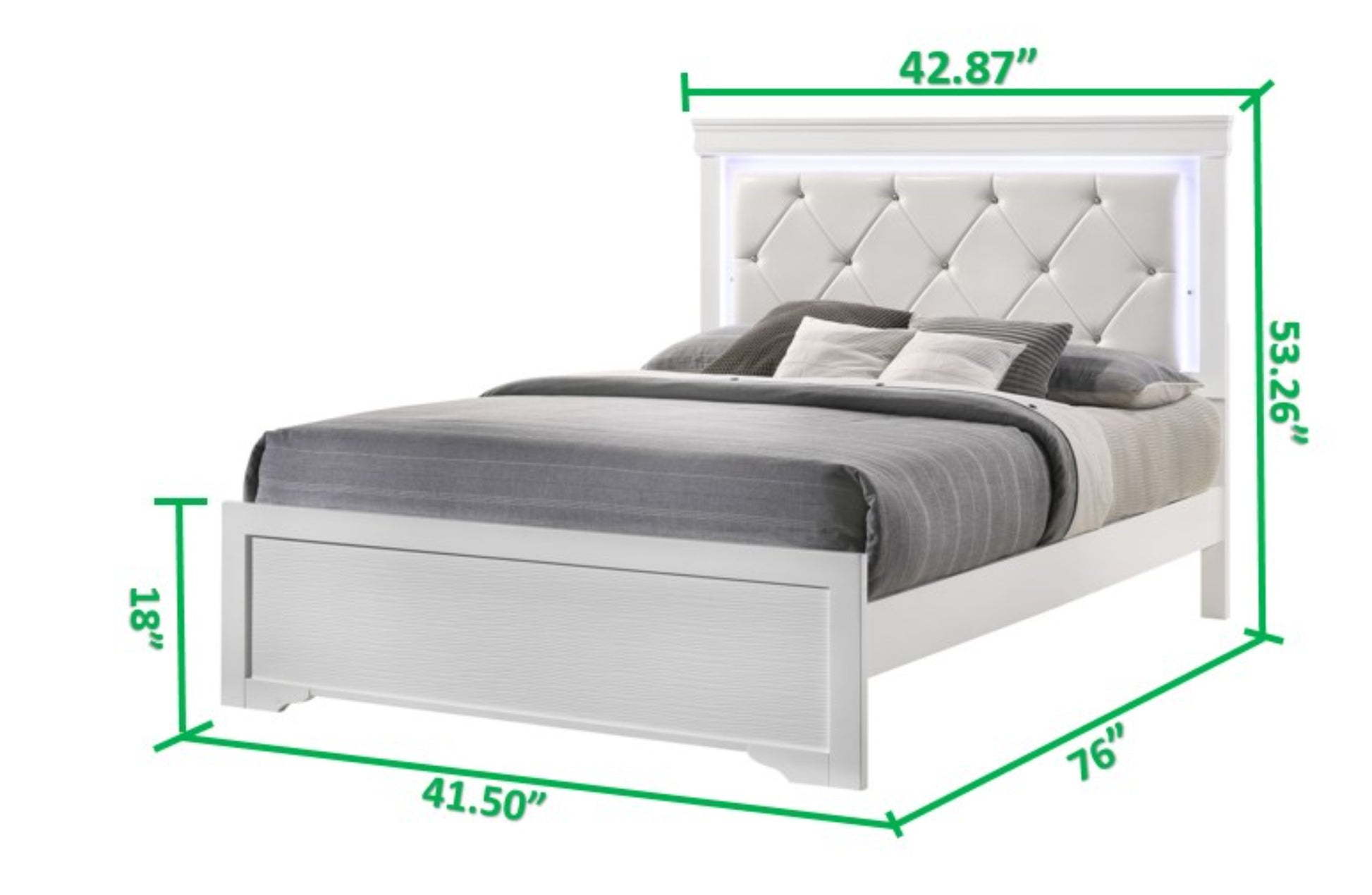 Twin 5 Pc Tufted Upholstery Led Bedroom Set Made With Wood In White Box Spring Required Twin White Wood 5 Piece Set Bedroom Bed Included,Chest Included,Dresser Included,Mirror Included,Nightstand