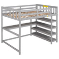 Full Size Loft Bed With Storage Shelves And Under Bed Desk, Gray Old Sku:Sm000246Aae 1 Box Spring Not Required Full Gray Wood Bedroom Pine