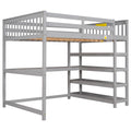 Full Size Loft Bed With Storage Shelves And Under Bed Desk, Gray Old Sku:Sm000246Aae 1 Box Spring Not Required Full Gray Wood Bedroom Pine