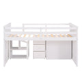 Loft Bed Low Study Twin Size Loft Bed With Storage Steps And Portable,Desk,White Old Sku: Lt000101Aak White Solid Wood