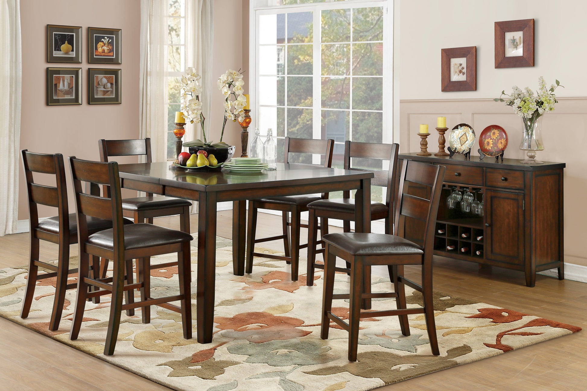 Cherry Finish Transitional 1Pc Counter Height Table With Extension Leaf Mango Veneer Wood Dining Furniture Cherry Dining Room Transitional Wood