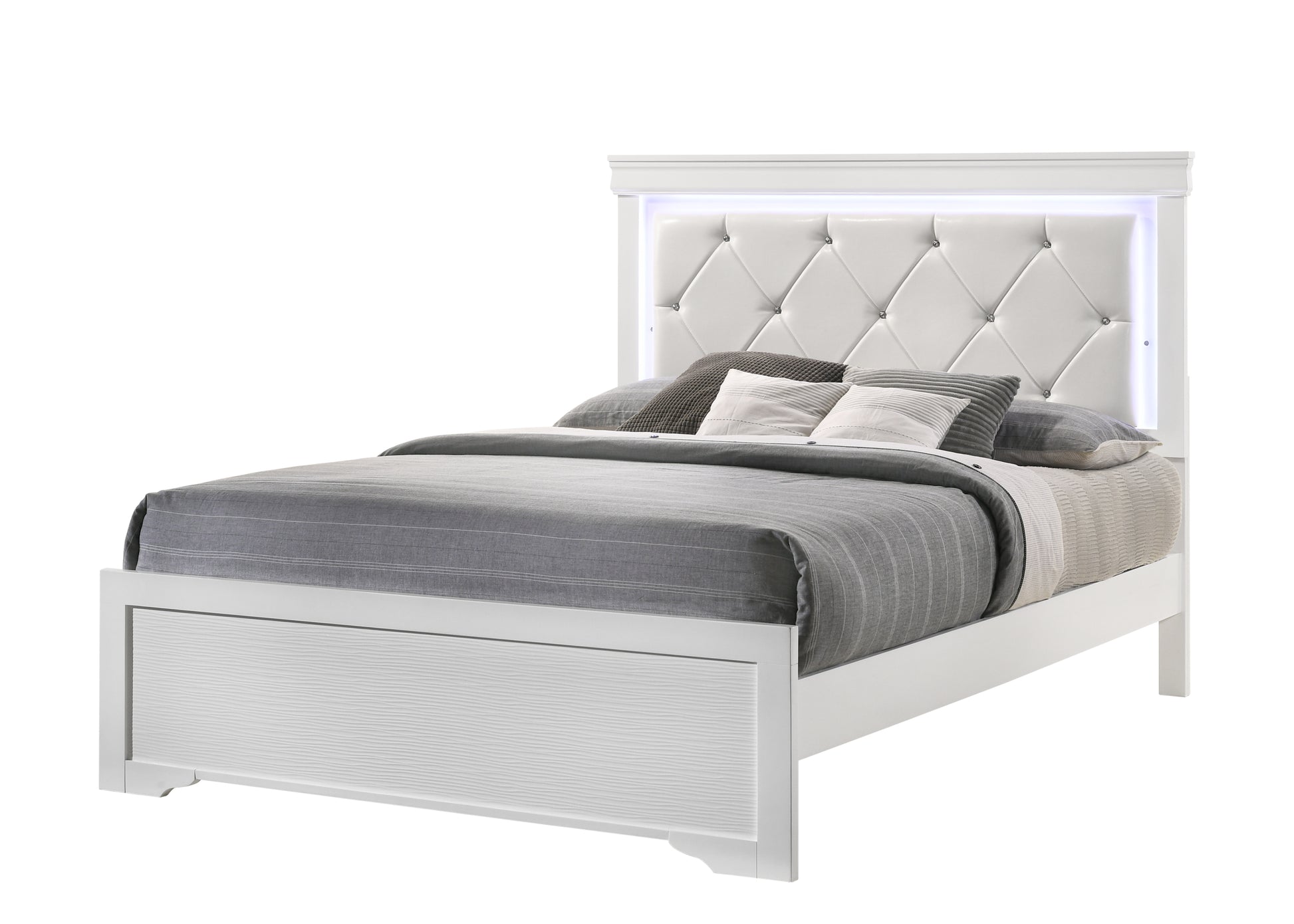 Brooklyn Twin 4 Piece Led Bedroom Set Made With Wood In White Box Spring Required Twin White Wood 4 Piece Set Bedroom Bed Included,Dresser Included,Mirror Included,Nightstand Included Modern Acacia Upholstered Polyester Tufted Wood