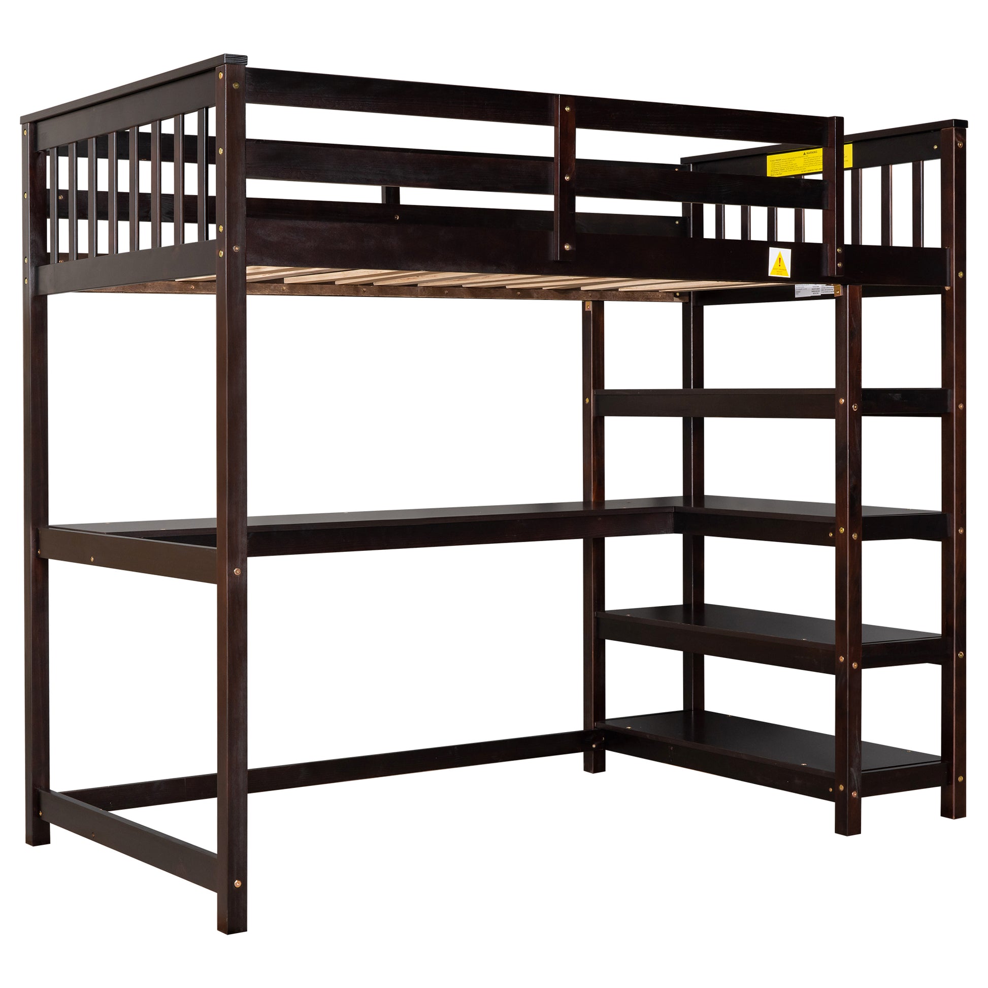 Twin Size Loft Bed With Storage Shelves And Under Bed Desk, Espresso Old Sku:Sm000245Aap 1 Espresso Pine