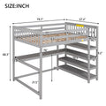 Full Size Loft Bed With Storage Shelves And Under Bed Desk, Gray Old Sku:Sm000246Aae 1 Box Spring Not Required Full Gray Wood Bedroom Pine