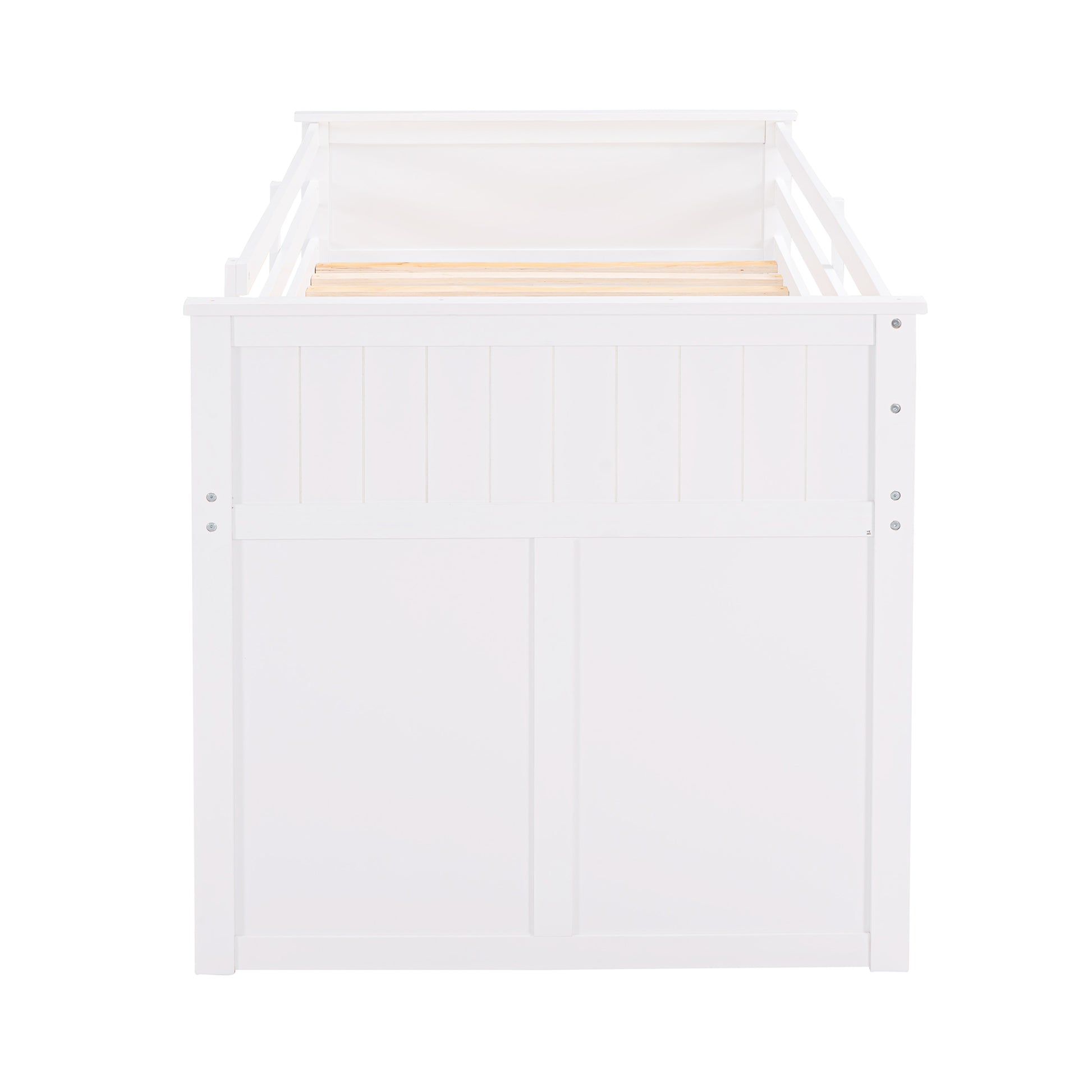 Loft Bed Low Study Twin Size Loft Bed With Storage Steps And Portable,Desk,White Old Sku: Lt000101Aak White Solid Wood