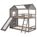 Twin Over Twin Bunk Bed Wood Bed With Roof, Window, Slide, Ladder ,Antique Gray Old Sku:Lp000059Aae Antique Gray Solid Wood