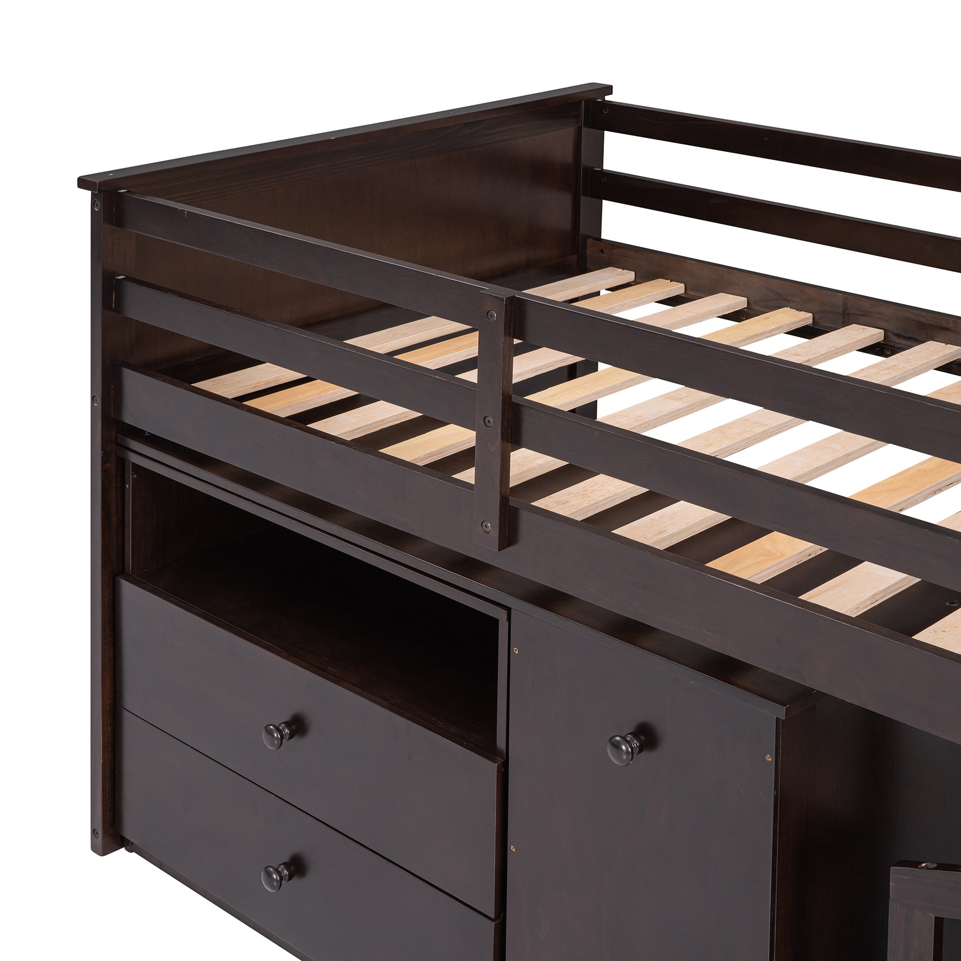 Loft Bed Low Study Twin Size Loft Bed With Storage Steps And Portable,Desk,Espresso Old Sku: Lt000101Aap Espresso Solid Wood