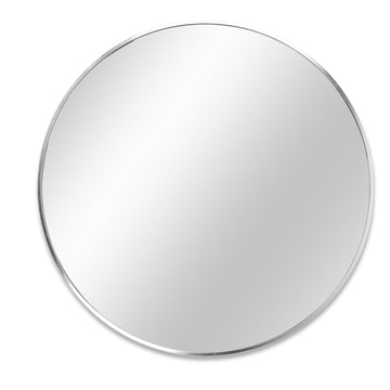 Silver 32 In Metal Round Mirror Silver Classic,Modern Mdf Glass Aluminium