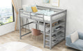 Full Size Loft Bed With Storage Shelves And Under Bed Desk, Gray Old Sku:Sm000246Aae 1 Box Spring Not Required Full Gray Wood Bedroom Pine