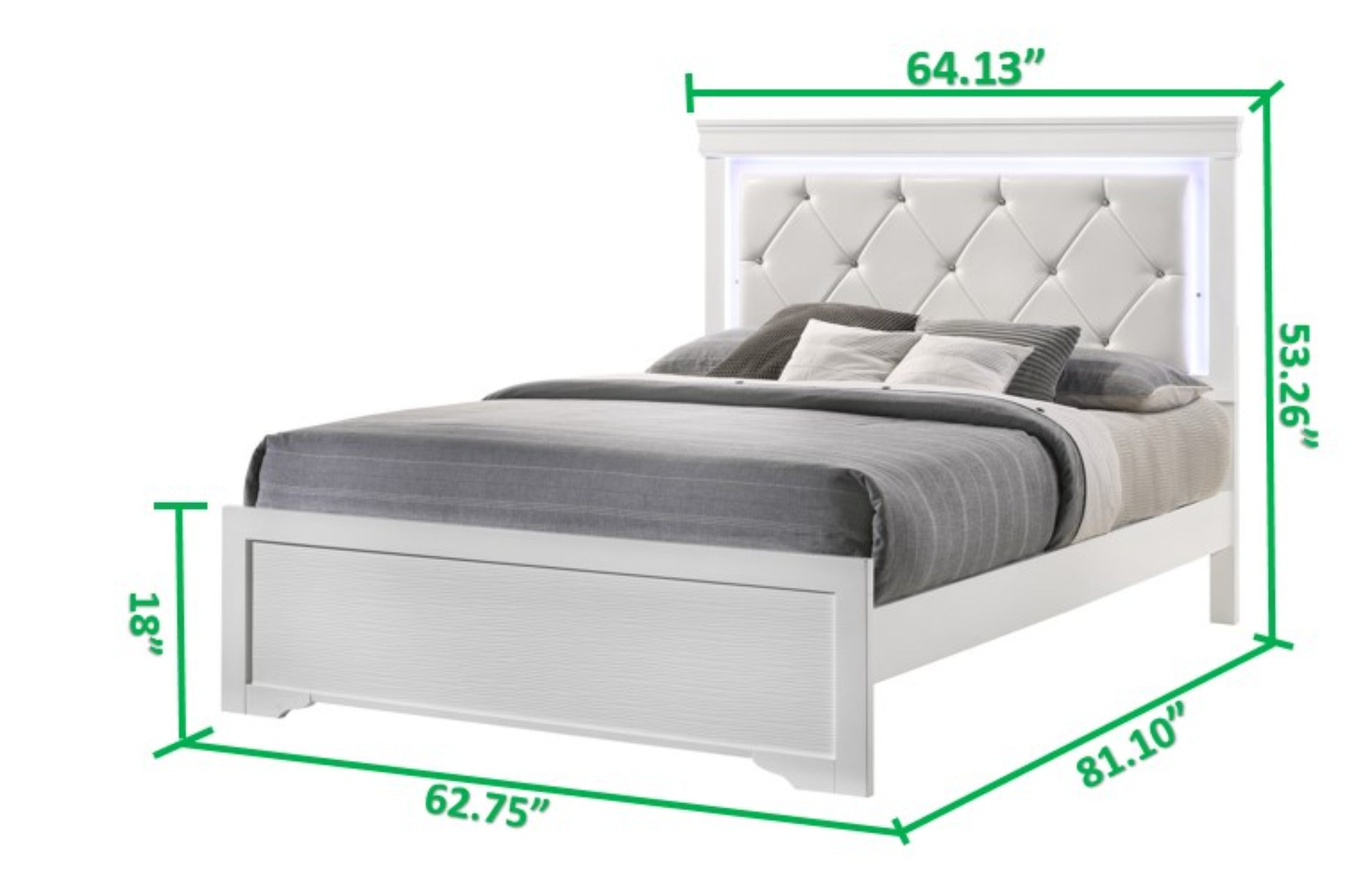 Queen 5 Pc Tufted Upholstery Led Bedroom Set Made With Wood In White Box Spring Required Queen White Wood 5 Piece Set Bedroom Bed Included,Chest Included,Dresser Included,Mirror Included,Nightstand