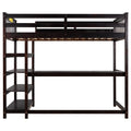 Twin Size Loft Bed With Storage Shelves And Under Bed Desk, Espresso Old Sku:Sm000245Aap 1 Espresso Pine