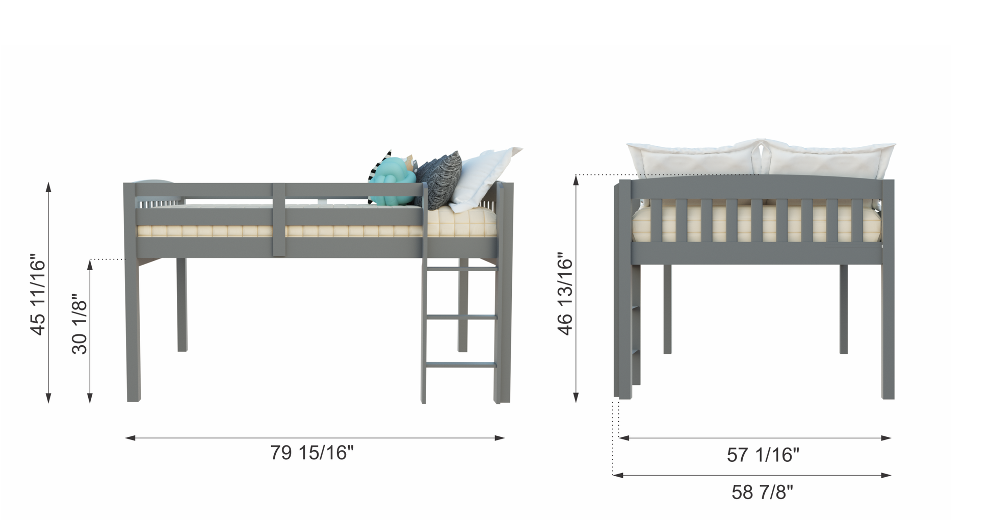 Elbruslow Grey Loft Bed With Storage, Space Saver Full Size Kids Loft Bed With Stairs For Toddlers Assembled In Sturdy Solid Wood, No Box Spring Needed. Grey Solid Wood