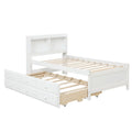 Twin Bed With Bookcase,Twin Trundle,Drawers,White Twin White Pine