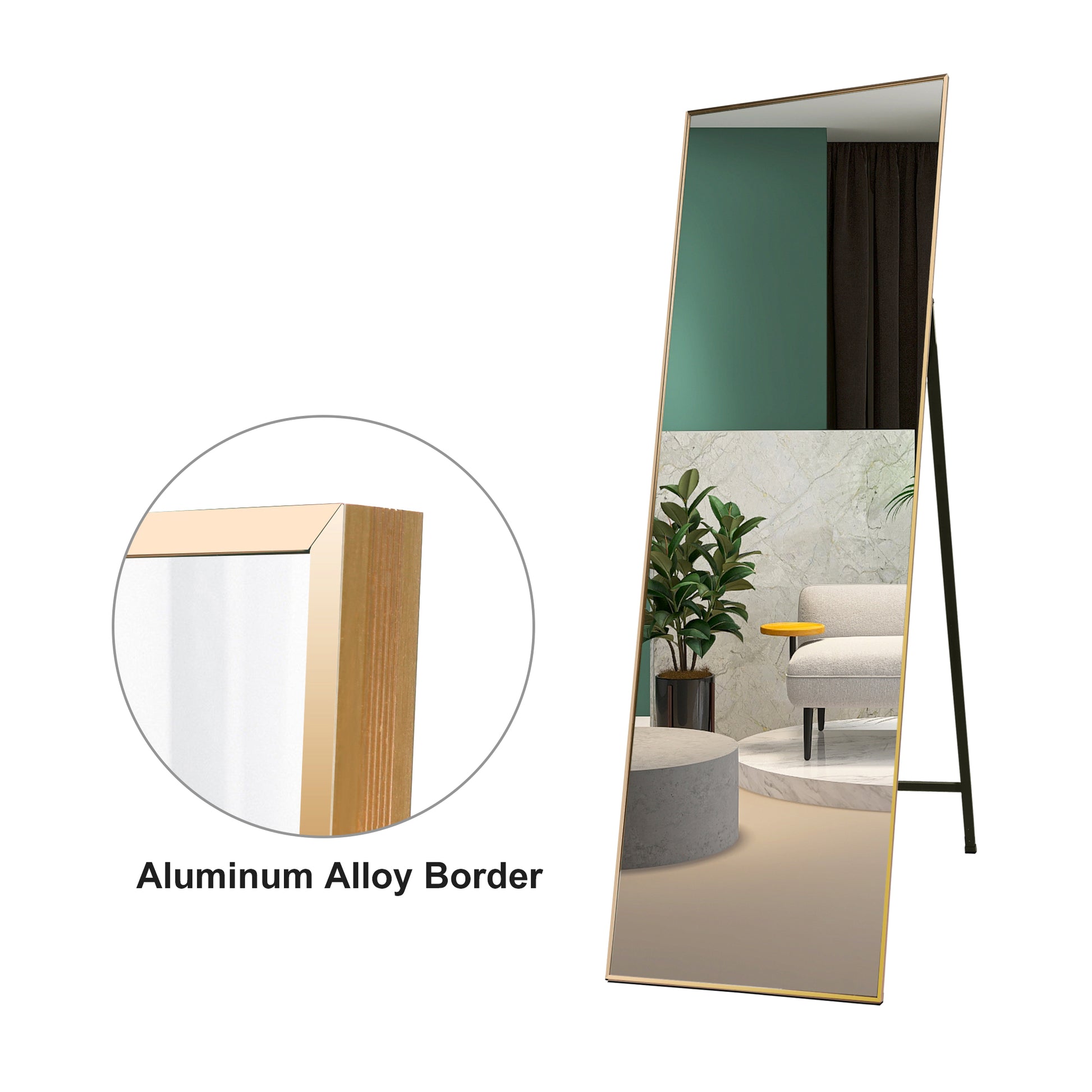 Gold 65 X 22 In Metal Stand Full Length Mirror Gold Classic Mdf Glass Aluminium