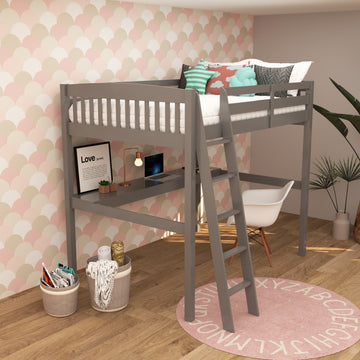 Everest Grey High Loft Bed With Desk And Storage, Heavy Duty Solid Wood Full Size Loft Bed Frame With Stairs For Kids And Toddlers, No Box Spring Needed Grey Solid Wood