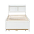 Twin Bed With Bookcase,Twin Trundle,Drawers,White Twin White Pine