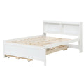Full Bed With Bookcase,Twin Trundle,Drawers,White Full White Pine