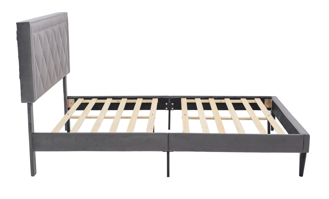 Modern Suede Velvet Curved Upholstered Bed, Trim Queen Dark Grey Polyester Fabric