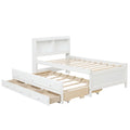 Twin Bed With Bookcase,Twin Trundle,Drawers,White Twin White Pine