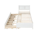 Twin Bed With Bookcase,Twin Trundle,Drawers,White Twin White Pine