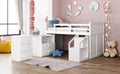 Loft Bed Low Study Twin Size Loft Bed With Storage Steps And Portable,Desk,White Old Sku: Lt000101Aak White Solid Wood