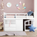 Loft Bed Low Study Twin Size Loft Bed With Storage Steps And Portable,Desk,White Old Sku: Lt000101Aak White Solid Wood