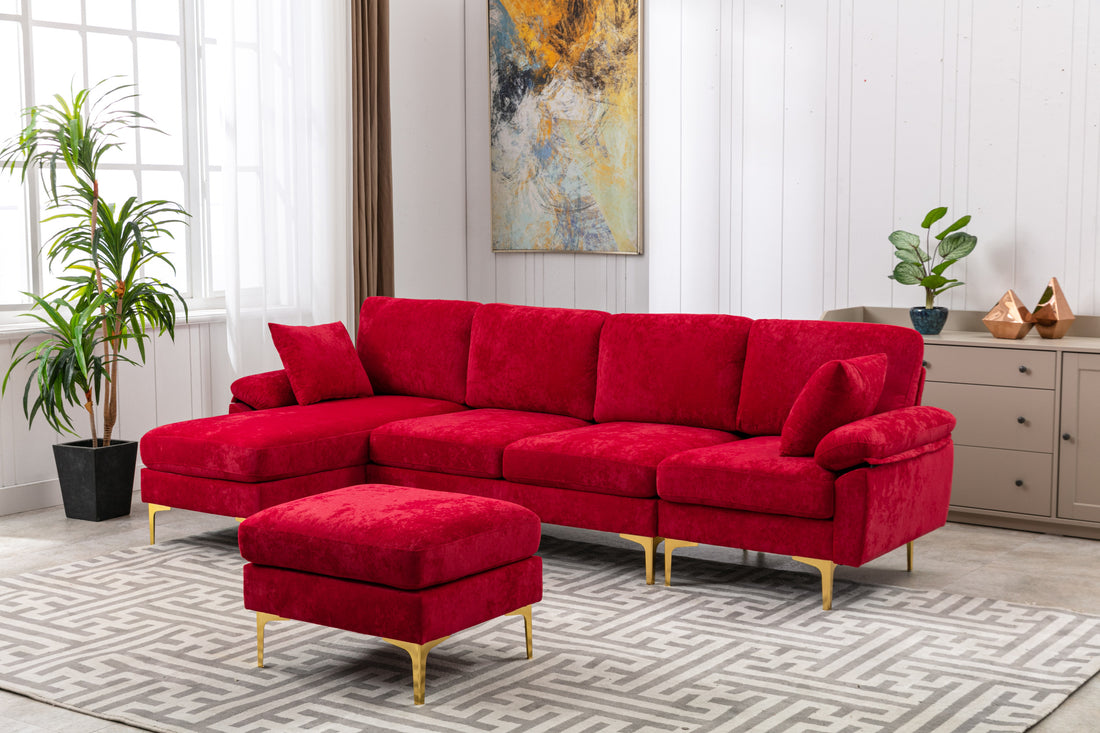 Coolmore U Shape Sectional Sofa With Ottomanreversible Sofa Couch For Living Room,Spacious Furniture,Durable Couch Removable And Machine Washable Cover Red Velvet Red Primary Living Space Foam Velvet 4 Seat