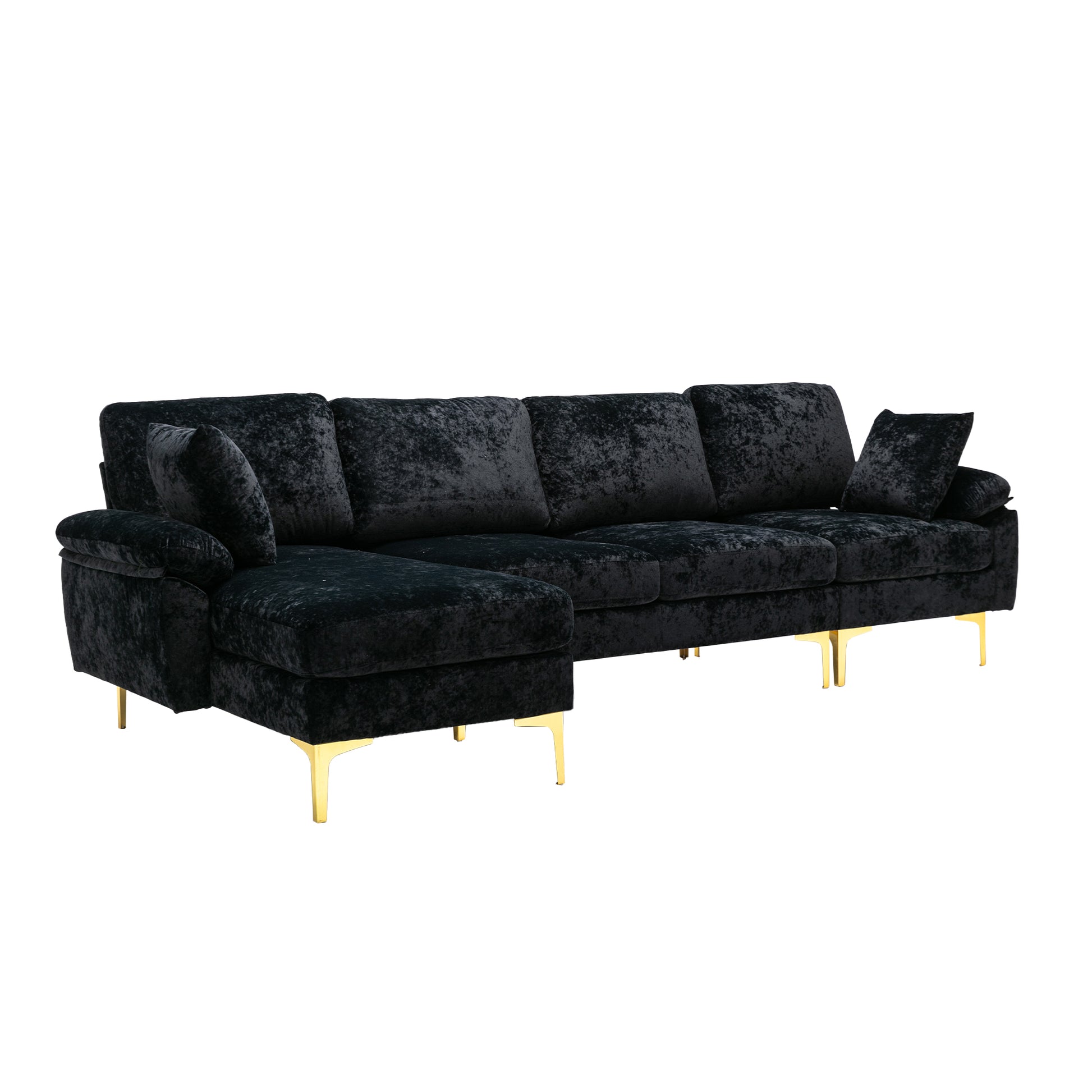 Coolmore U Shape Sectional Sofa With Ottomanreversible Sofa Couch For Living Room,Spacious Furniture,Durable Couch Removable And Machine Washable Cover Black Velvet Black Primary Living Space Foam Velvet 4 Seat