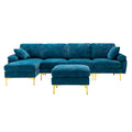 Coolmore U Shape Sectional Sofa With Ottomanreversible Sofa Couch For Living Room,Spacious Furniture,Durable Couch Removable And Machine Washable Cover Light Blue Velvet Light Blue Primary Living Space Foam Velvet 4 Seat