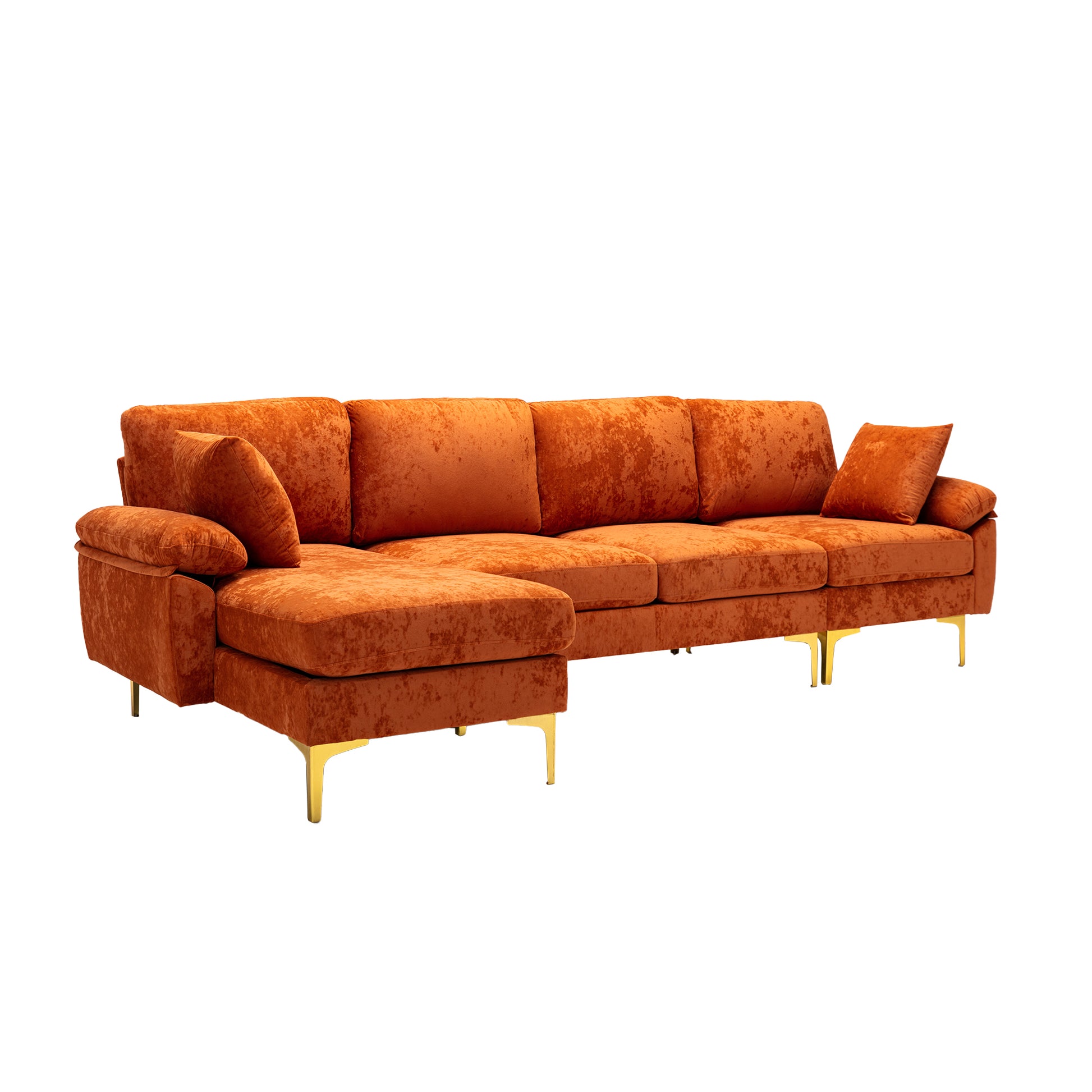 Coolmore U Shape Sectional Sofa With Ottomanreversible Sofa Couch For Living Room,Spacious Furniture,Durable Couch Removable And Machine Washable Cover Orange Velvet Orange Primary Living Space Foam Velvet 4 Seat
