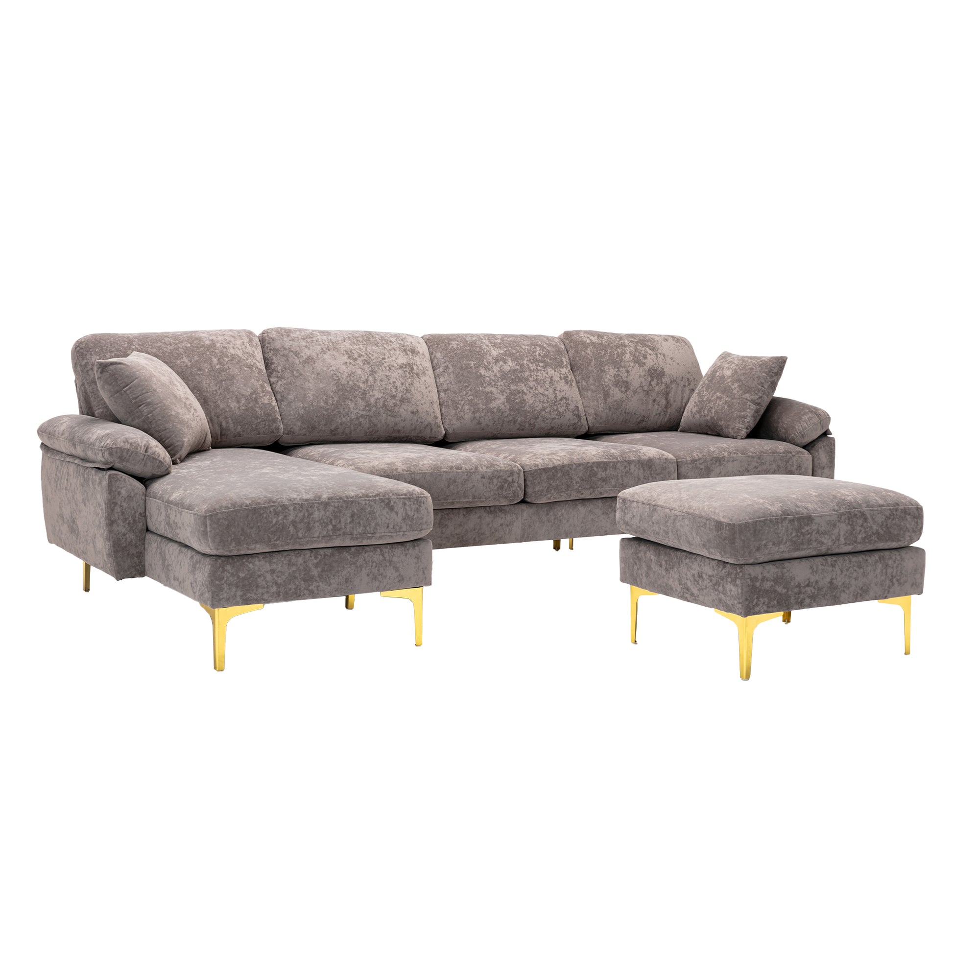 Coolmore U Shape Sectional Sofa With Ottomanreversible Sofa Couch For Living Room,Spacious Furniture,Durable Couch Removable And Machine Washable Cover Grey Velvet Grey Primary Living Space Foam Velvet 4 Seat