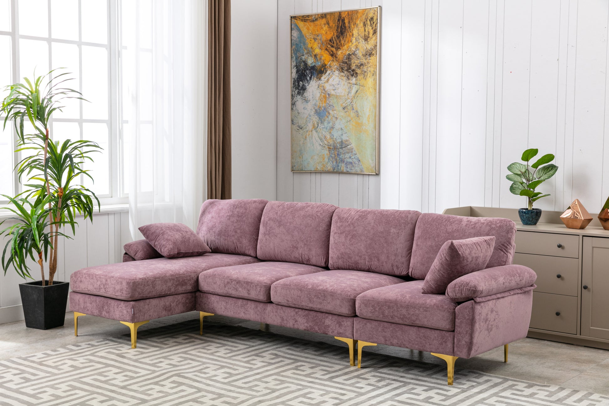Coolmore U Shape Sectional Sofa With Ottomanreversible Sofa Couch For Living Room,Spacious Furniture,Durable Couch Removable And Machine Washable Cover Purple Velvet Purple Primary Living Space Foam Velvet 4 Seat