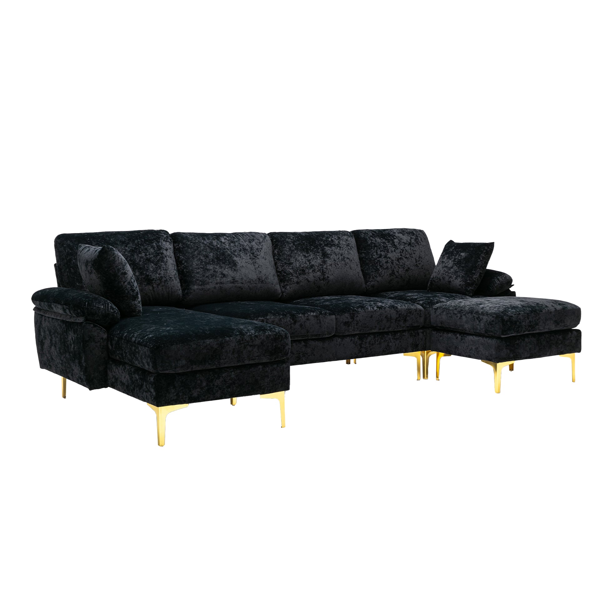 Coolmore U Shape Sectional Sofa With Ottomanreversible Sofa Couch For Living Room,Spacious Furniture,Durable Couch Removable And Machine Washable Cover Black Velvet Black Primary Living Space Foam Velvet 4 Seat