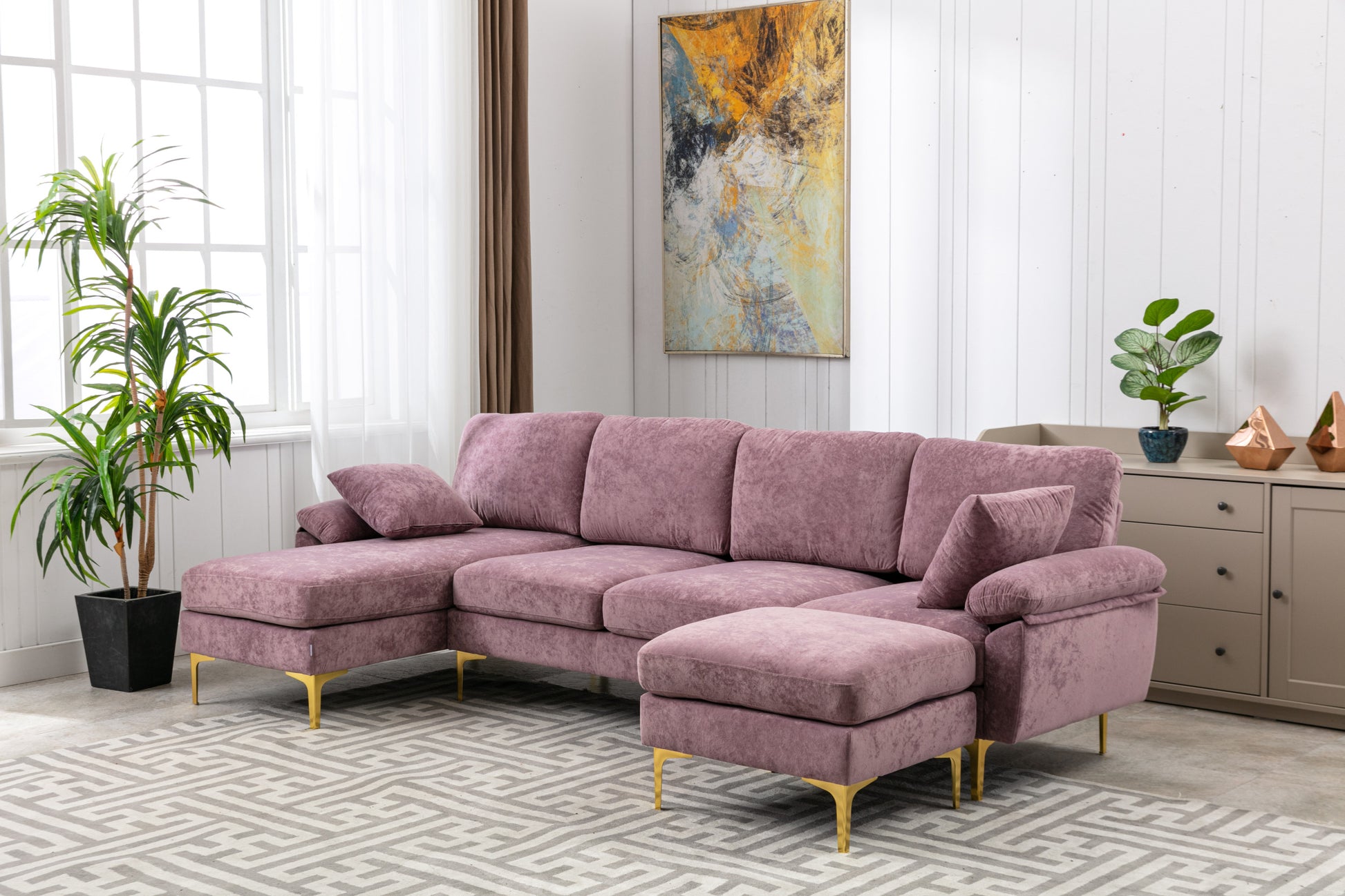 Coolmore U Shape Sectional Sofa With Ottomanreversible Sofa Couch For Living Room,Spacious Furniture,Durable Couch Removable And Machine Washable Cover Purple Velvet Purple Primary Living Space Foam Velvet 4 Seat