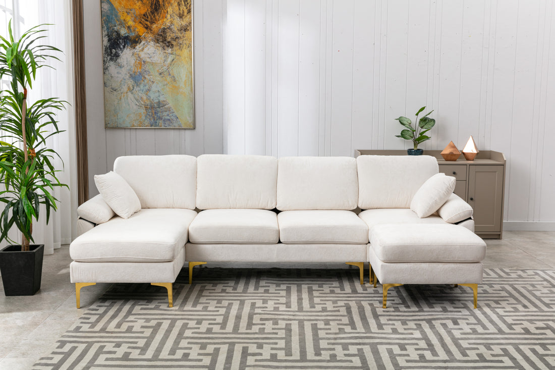 Coolmore U Shape Sectional Sofa With Ottomanreversible Sofa Couch For Living Room,Spacious Furniture,Durable Couch Removable And Machine Washable Cover White Teddy White Foam Velvet 4 Seat