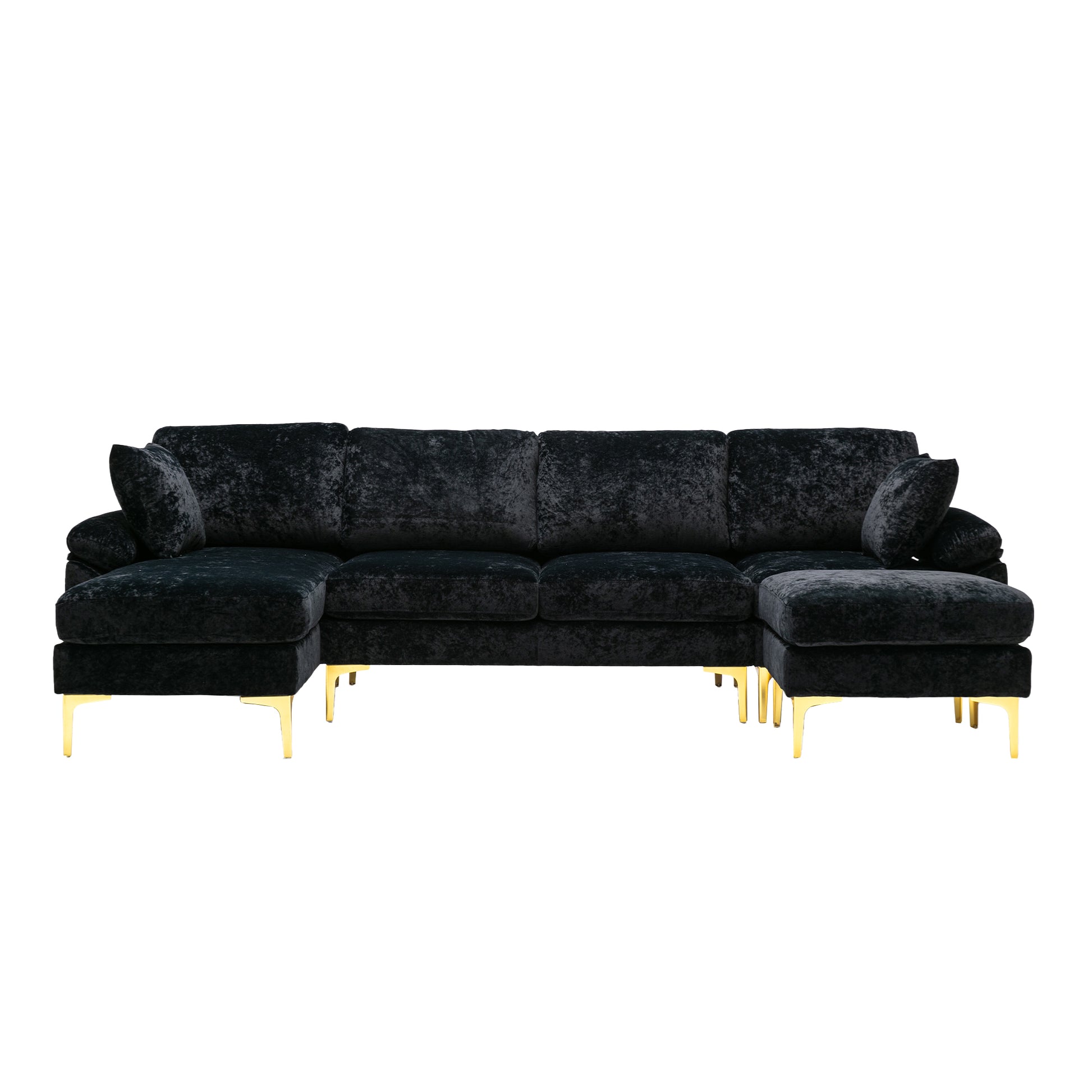 Coolmore U Shape Sectional Sofa With Ottomanreversible Sofa Couch For Living Room,Spacious Furniture,Durable Couch Removable And Machine Washable Cover Black Velvet Black Primary Living Space Foam Velvet 4 Seat