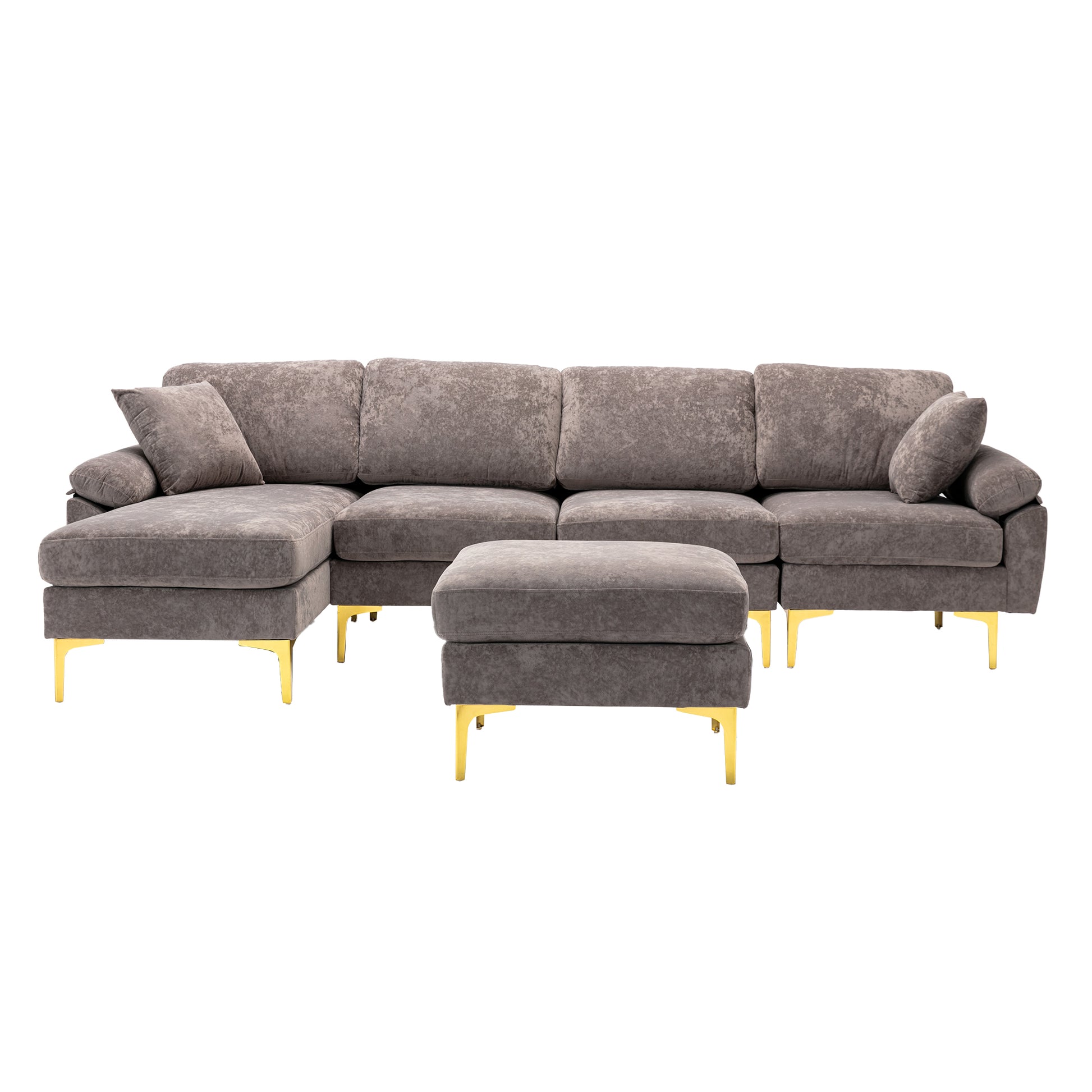 Coolmore U Shape Sectional Sofa With Ottomanreversible Sofa Couch For Living Room,Spacious Furniture,Durable Couch Removable And Machine Washable Cover Grey Velvet Grey Primary Living Space Foam Velvet 4 Seat