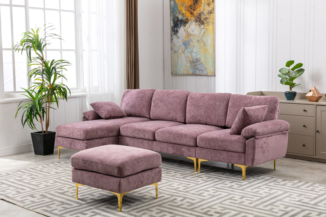 Coolmore U Shape Sectional Sofa With Ottomanreversible Sofa Couch For Living Room,Spacious Furniture,Durable Couch Removable And Machine Washable Cover Purple Velvet Purple Primary Living Space Foam Velvet 4 Seat