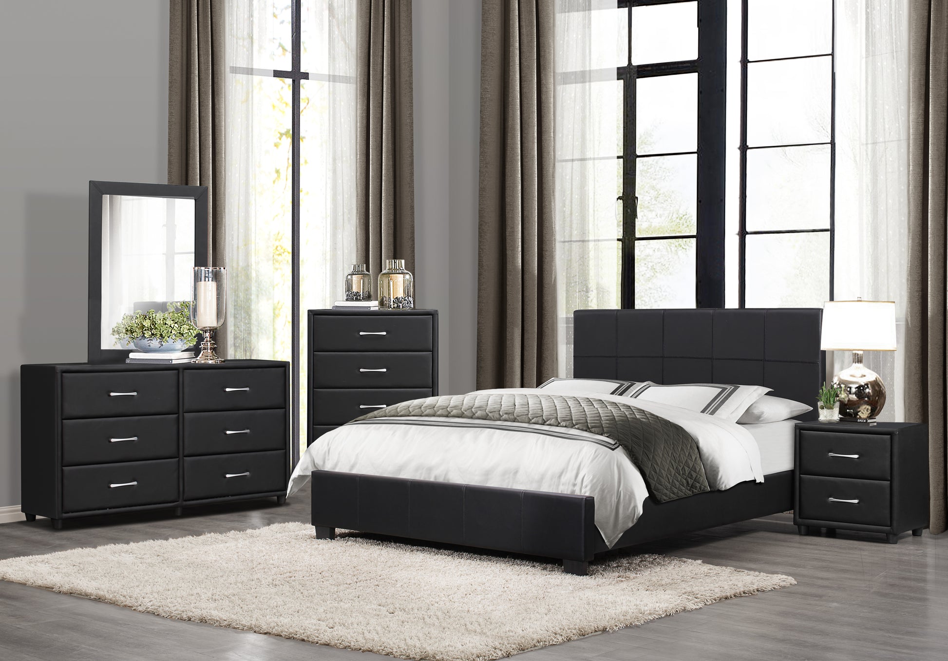Contemporary Design Black Dresser 1Pc 6X Drawers Faux Leather Upholste Contemporary Design Black Dresser 1Pc 6X Drawers Faux Leather Upholste