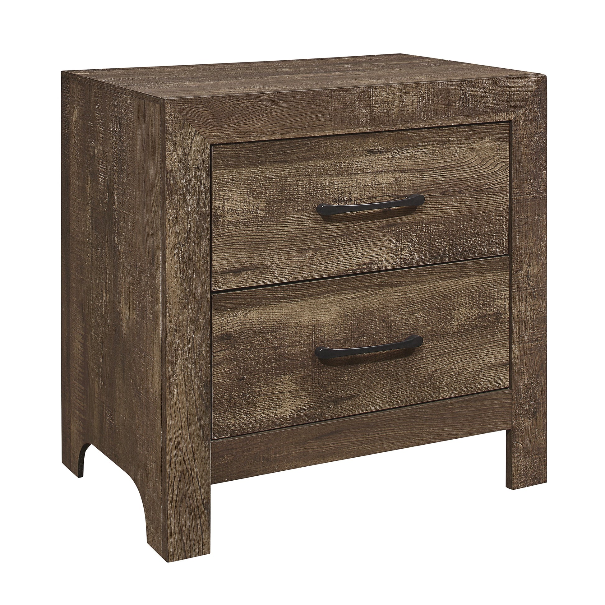 Simple Look Rustic Brown Finish 1Pc Nightstand Of Drawers Black Metal Hardware Bedroom Furniture Rustic Brown 2 Drawers Bedroom Wood