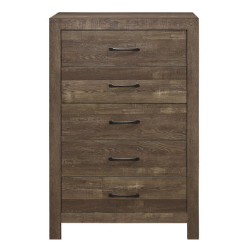 Simple Look Rustic Brown Finish 1Pc Chest Of 5X Drawers Black Metal Hardware Bedroom Furniture Rustic Brown Bedroom Wood