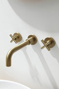 Double Handle Wall Mount Bathroom Faucet Brushed Gold Brushed Gold Brass