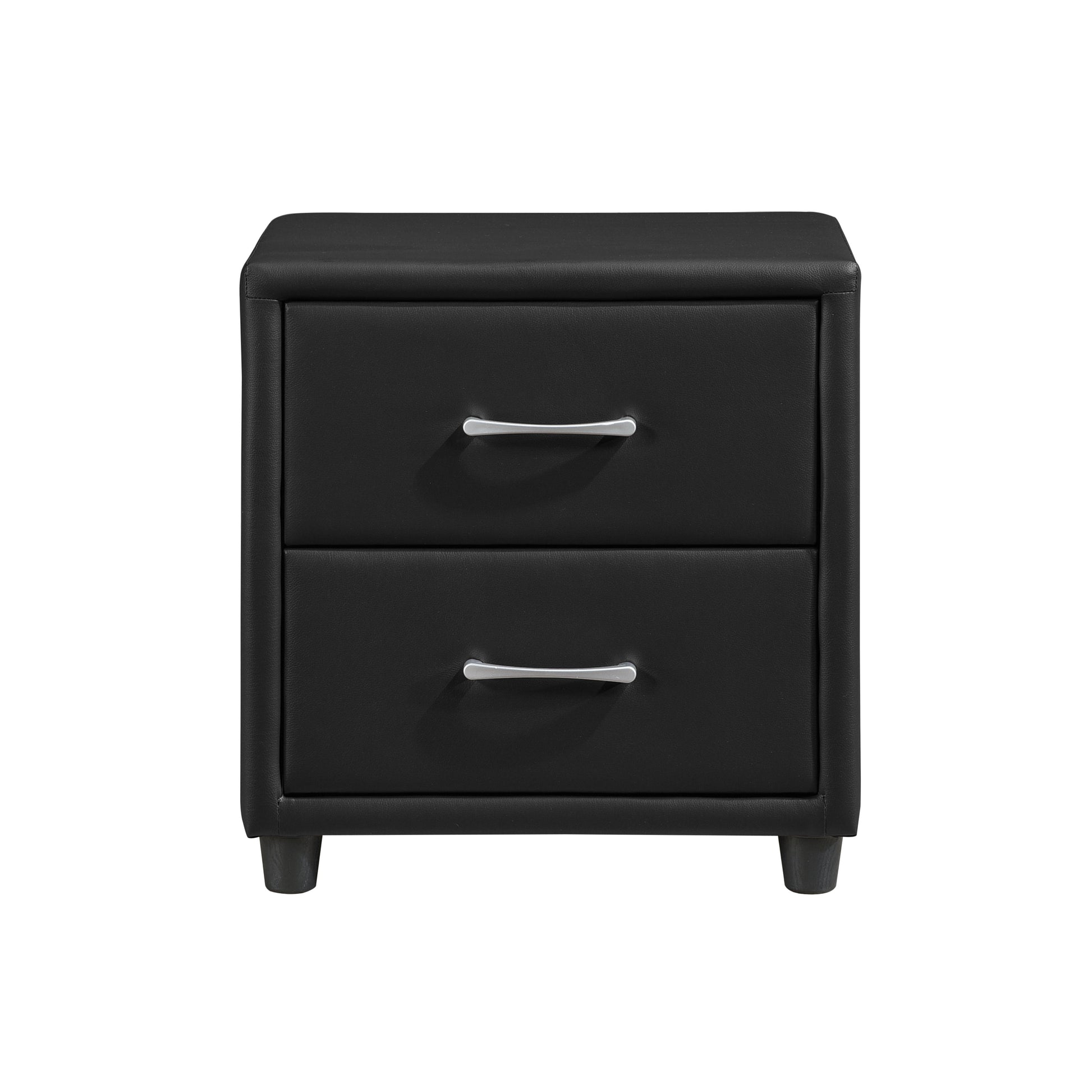 Contemporary Durable Black Faux Leather Covering 1Pc Nightstand Of Drawers Silver Tone Bar Pulls Stylish Furniture Black 2 Drawers Bedroom Contemporary,Traditional Plywood