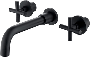 Double Handle Wall Mount Bathroom Faucet Matte Black Matte Black Brass