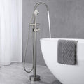 Freestanding Tub Filler Bathtub Faucet Brushed Nickel With Hand Held Shower Floor Mount Brushed Nickel Brass