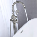 Freestanding Tub Filler Bathtub Faucet Brushed Nickel With Hand Held Shower Floor Mount Brushed Nickel Brass