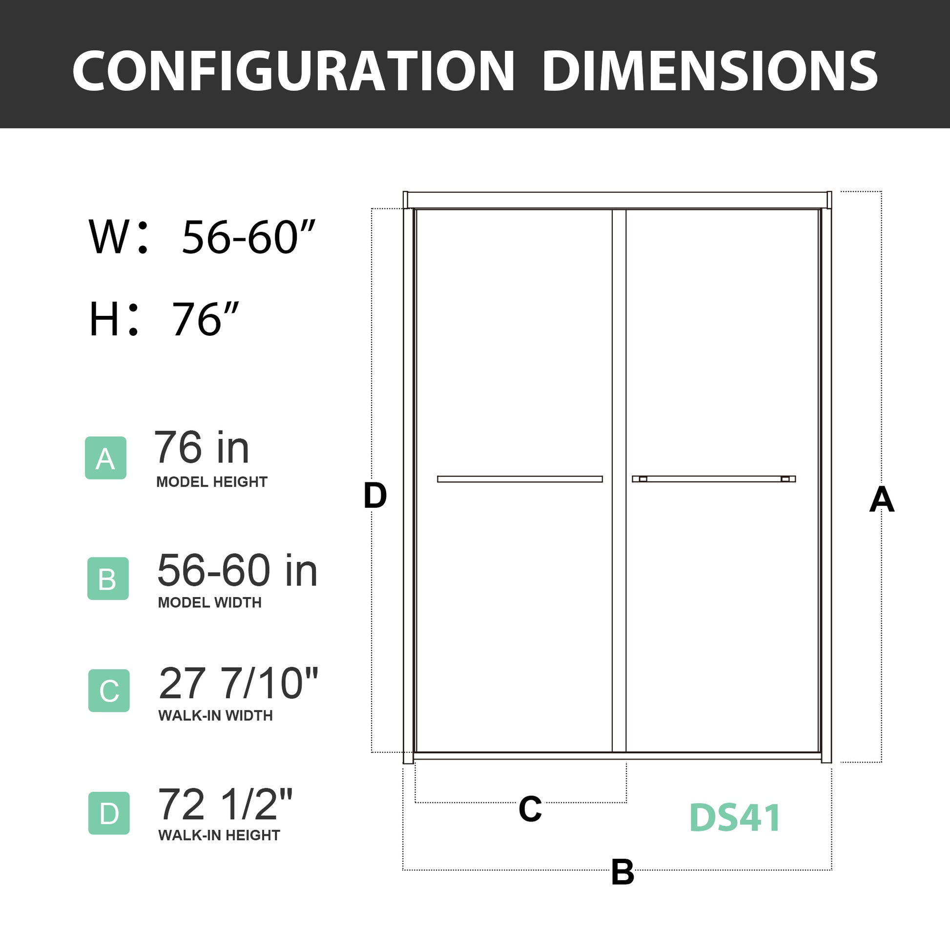 60 In. W X 76 In. Hsliding Framed Shower Door In Black Finish With Clear Glass Matt Black Glass